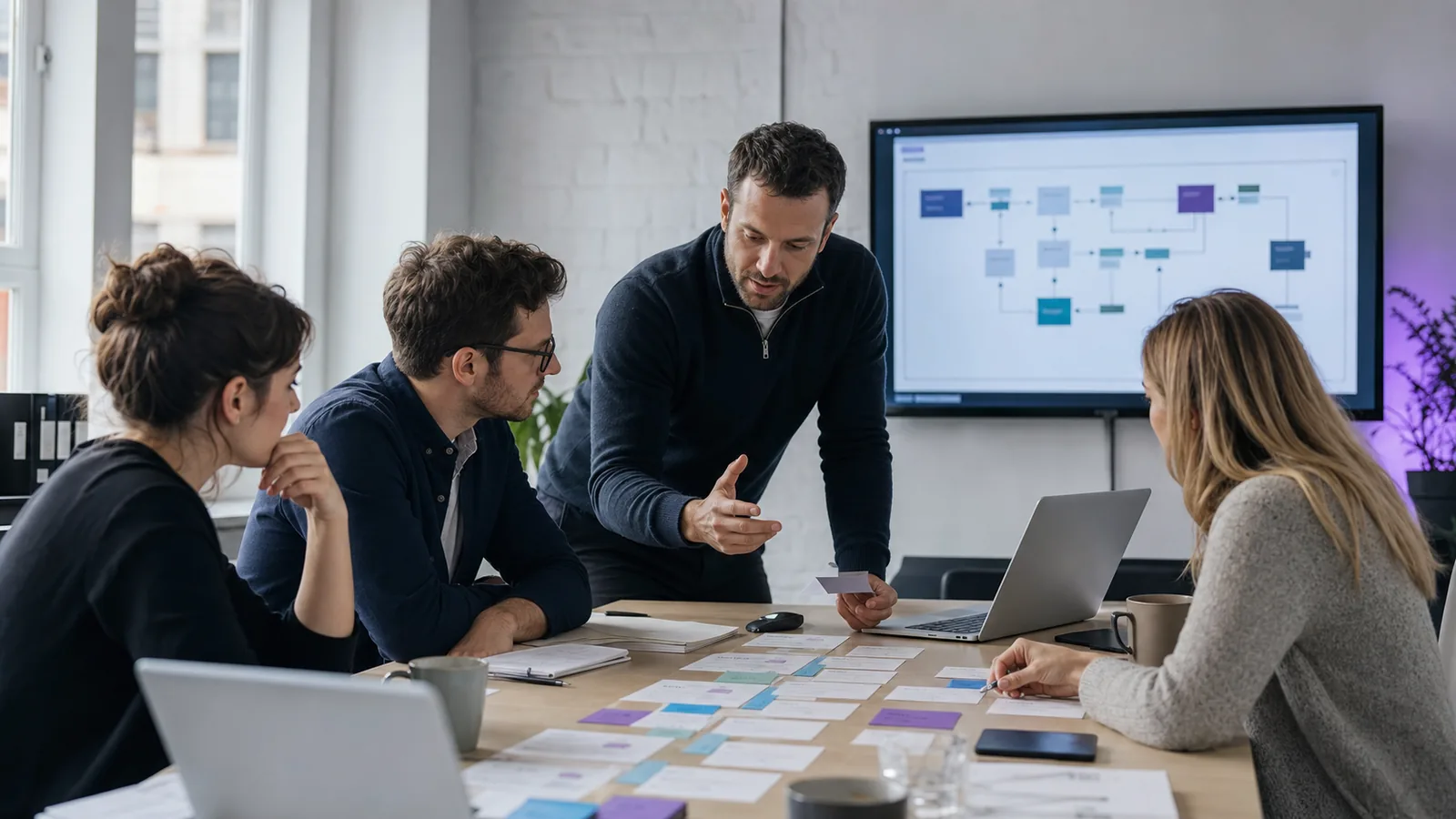 Small-business team planning a digital transformation workflow