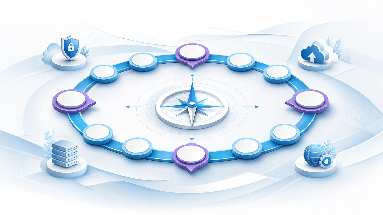 Illustrated 12-month IT strategy roadmap with connected technology milestones