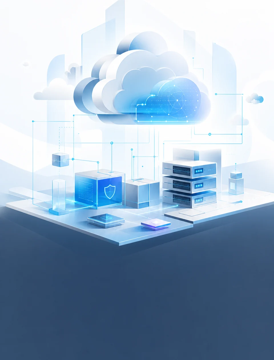 Illustration of secure cloud infrastructure connected to data and devices