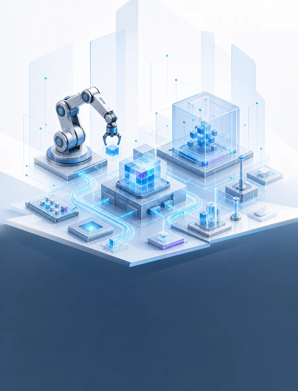 Illustration of a robotic prototyping system assembling modular technology
