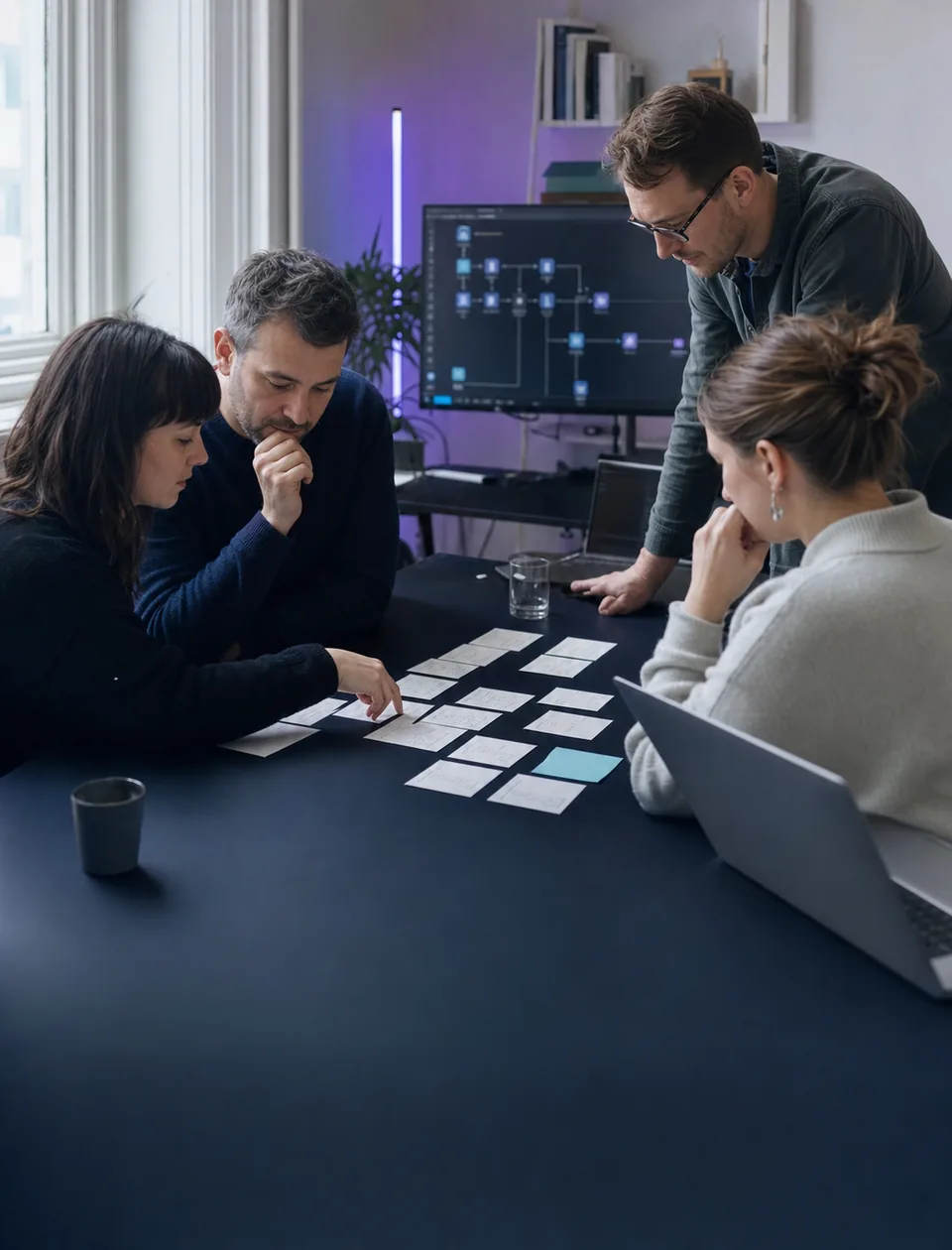 Team mapping an automation workflow in a small-business office